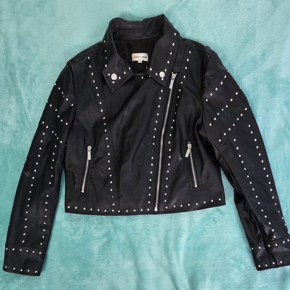 SUNSET+SPRING Studded Black FauxLeather Jacket🌸